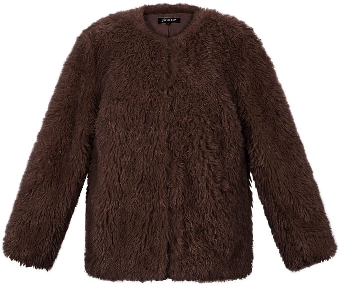 Comfortabele Geweven Polyester Damesjas met Zachte Pluizige Textuur - Bruin - Maat S