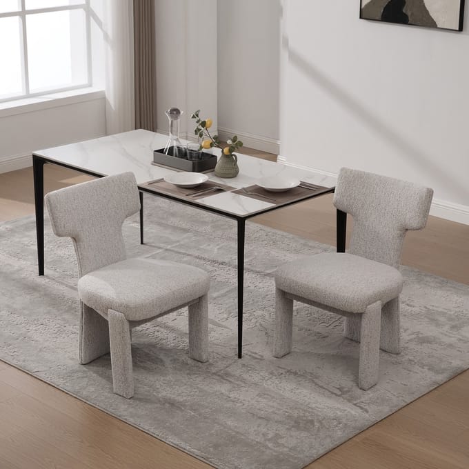 Eetkamerstoel Set van 2 - Onbekend - Chenille Gestoffeerde Fauteuil Armless Gebogen Rugleuning - Comfort Design - Chenille Hout - Beige