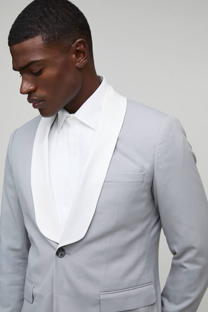 Slim Fit Contrast Collar Blazer | Grey | Size 52