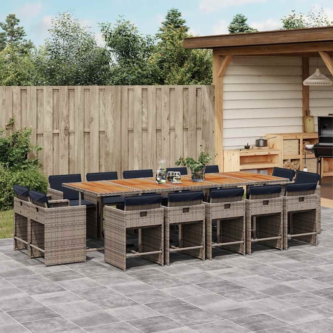 vidaXL - 15-delige - tuinset - met - kussens, - grijs - polyrotan