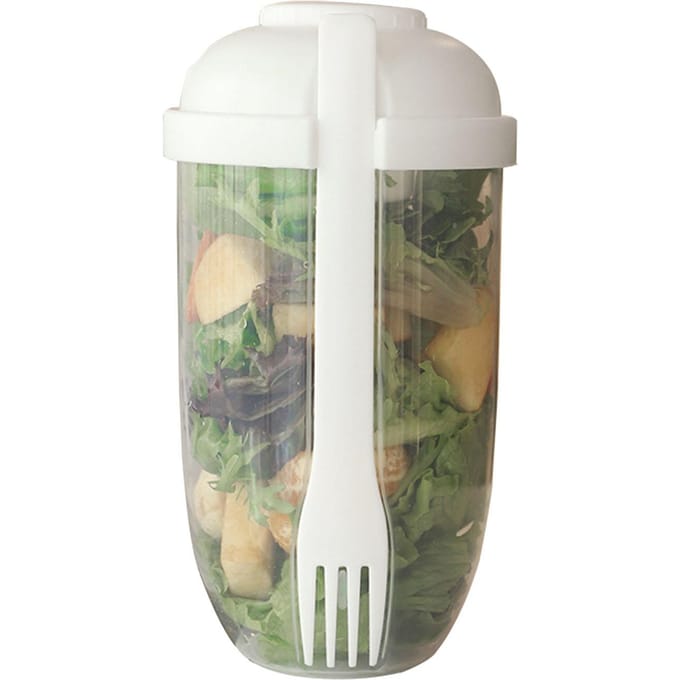 Saladebeker PP Draagbare Saladecontainer met Deksel en Vork voor Reizen Buiten Oefening 1000ml gray