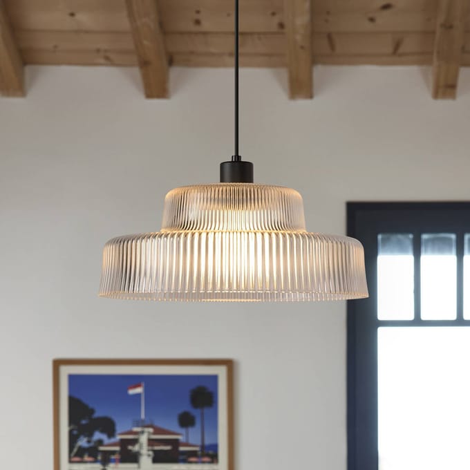 COREP Hanglamp Lorenzo, transparant/zwart, Ø 35 cm, glas