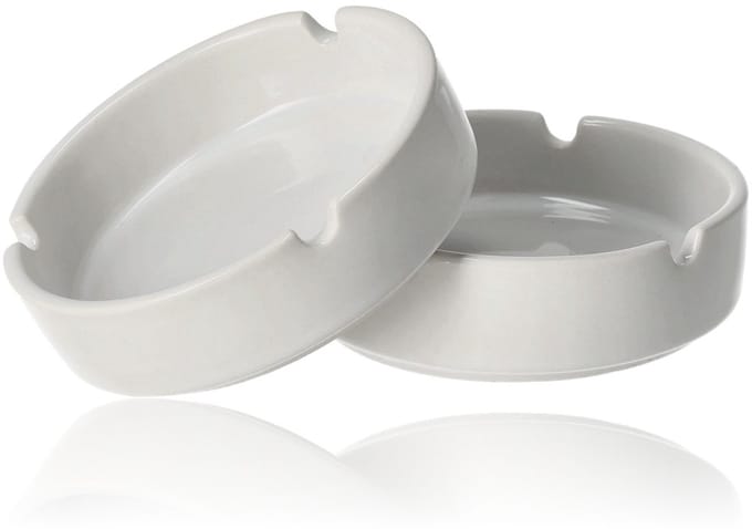 Asbak voor Buiten – Set van 2 – Stormasbak – Wit Keramiek – Ø 8,8 cm – Rond – Terrasasbak – Asbak Buiten