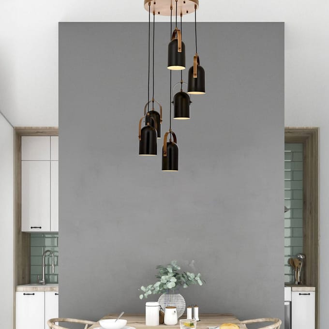 Avonni Hanglamp Esra, zwart, Ø 40 cm, metaal, 6-lamps