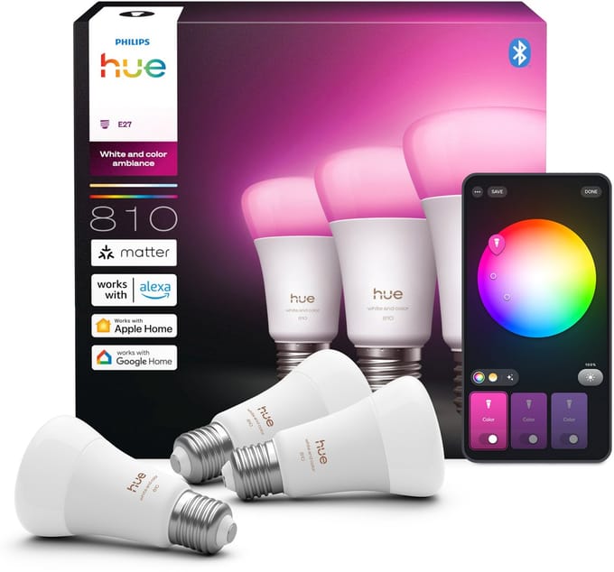 Philips Hue Slimme LED A60 lamp - Wit en Gekleurd Licht - E27 Fitting - 810 lumen - 3 stuks