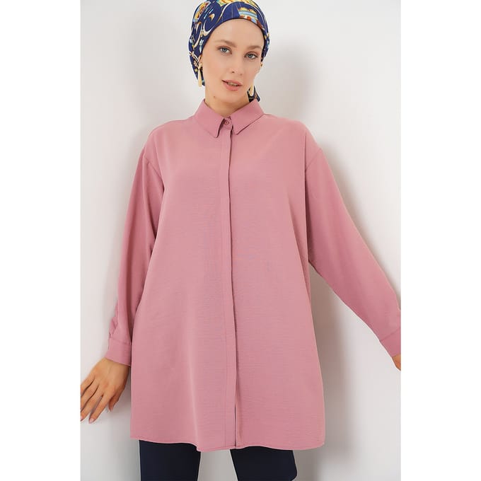 Oversized Lange Mouwen Knopen Blouse met Kraag