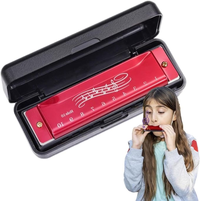 Mini Mondharmonica - Diatonisch Instrument - Muziek Leren Spelen - 10 Gaten C-Sleutel - Compact Formaat - Rood