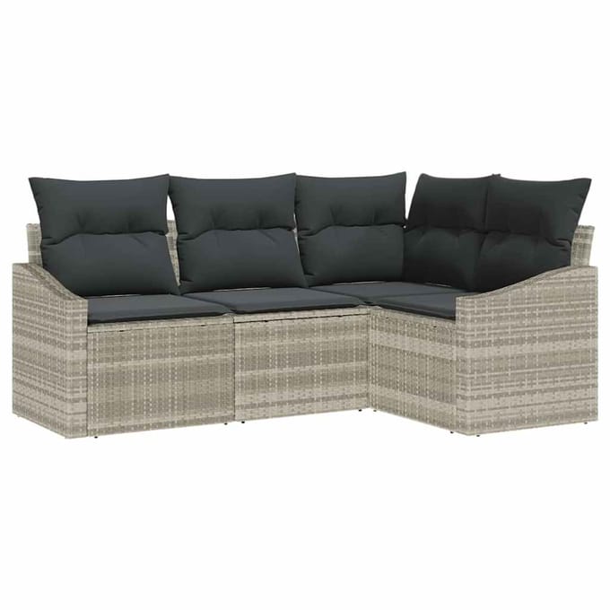 vidaXL Bankstel 4 st Lichtgrijs poly rattan