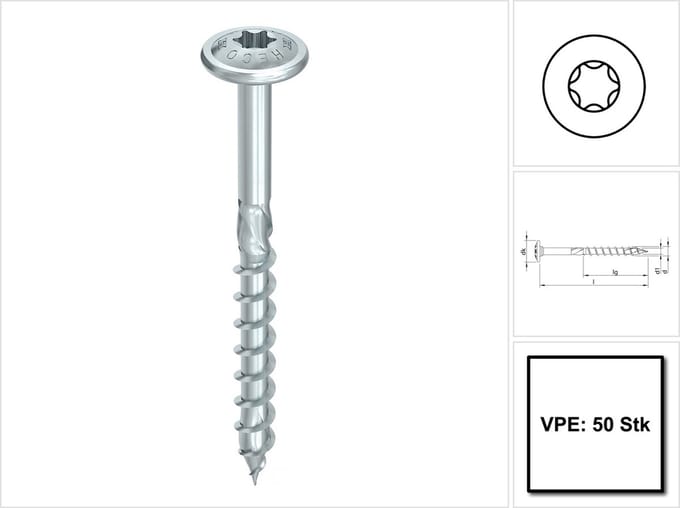 Heco Topix-Plus Schroeven - Torx tellerkop - 8x 140mm - Deeldraad (50 stuks)