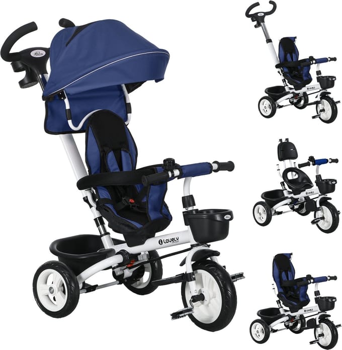 HOMCOM Kinderdriewieler Polyester, Metaal 112L x 50B x 104H cm Blauw