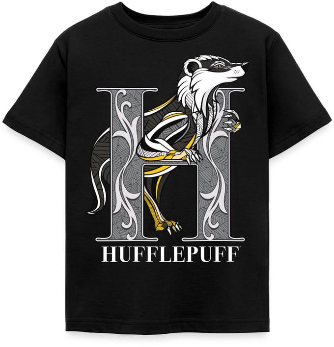 Harry Potter Hufflepuff Coat of Arms Monochrome T-Shirt Kinderen