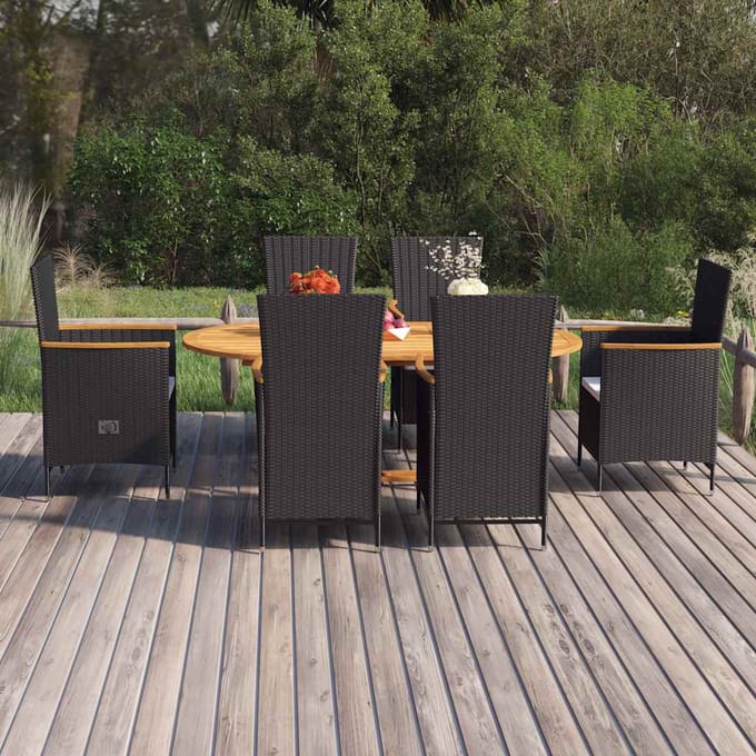 vidaXL - 7-delige - Tuinset - poly - rattan - zwart