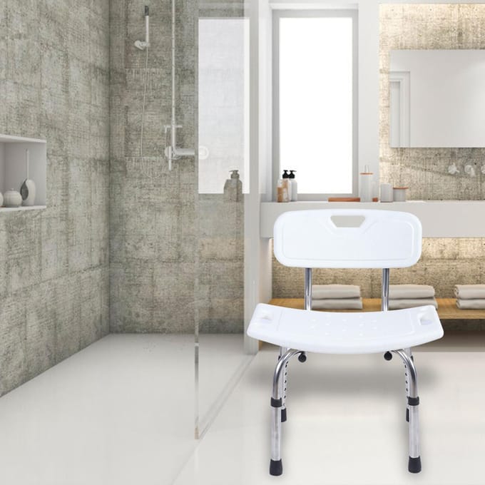 Banc de chaise de douche réglable, sièges de bain portables, tabouret avec Support arrière pour personnes âgées white