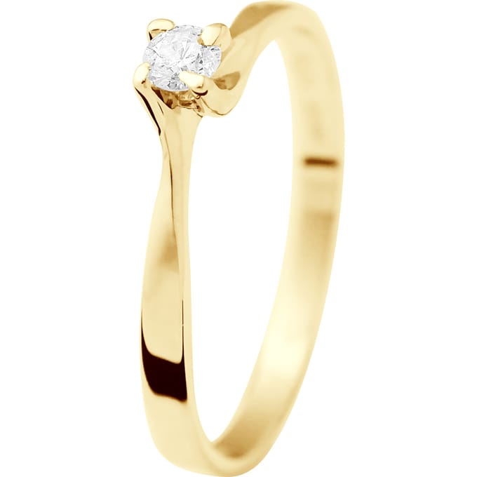 Solitaire Diamond 0,15 Cts 4 Claws Geel Goud 18 Karaat