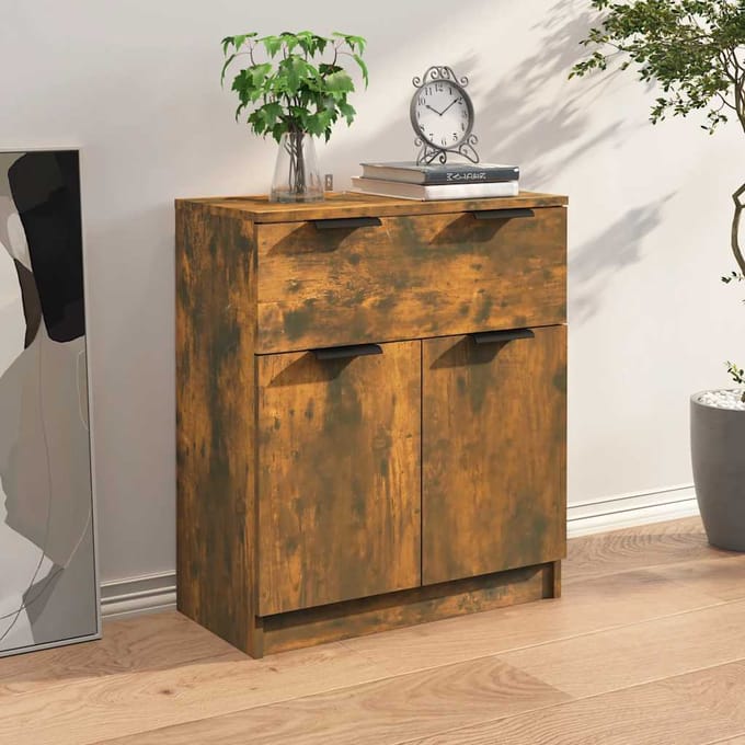 vidaXL - Dressoir - 60x30x70 - cm - bewerkt - hout - gerookt - eikenkleurig
