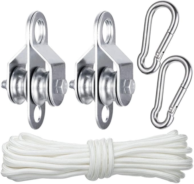 Dubbele katrol met 2 kogellagers en 10 m nylon touw - 70 kg