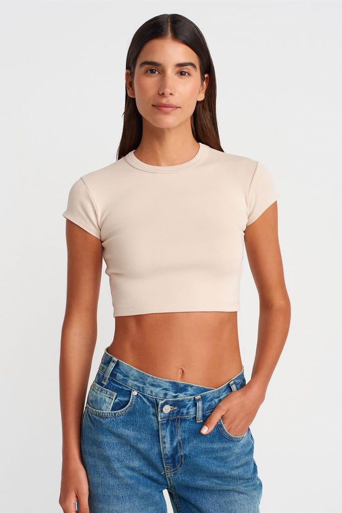 Dames Slim Fit Cropped Crew Neck T-Shirt