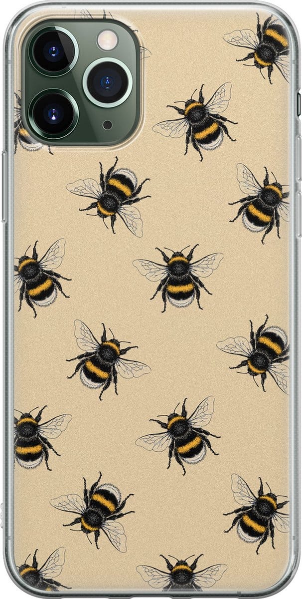 Leuke Telefoonhoesjes - Hoesje geschikt voor iPhone 11 Pro Max - Bijen print - Soft case - TPU - Print / Illustratie - Geel