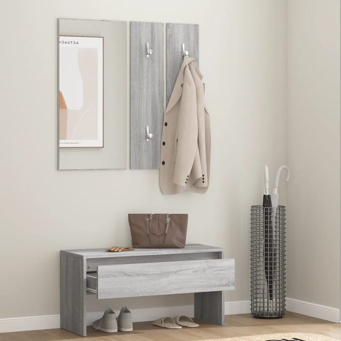 vidaXL - Garderobe - set - bewerkt - hout - grijs - sonoma - eikenkleurig