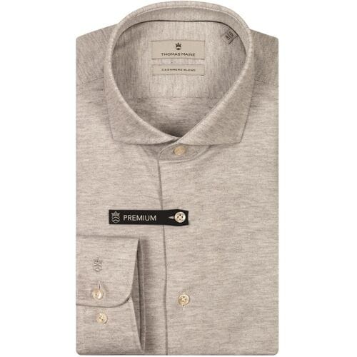 Thomas Maine Overhemd Roma Modern Kent Jersey Piqué Melange Soft Grey / male