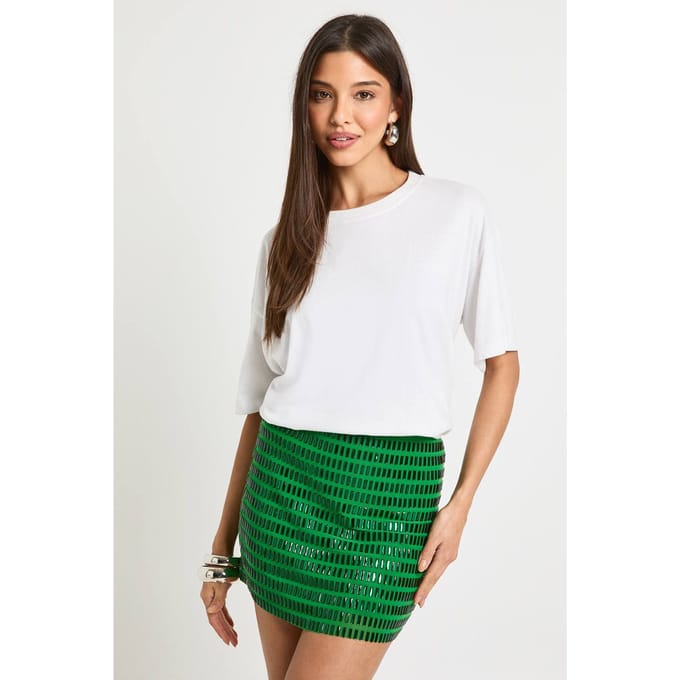 boohoo Dames Hotfix Mini Rok | Green | Maat: 8