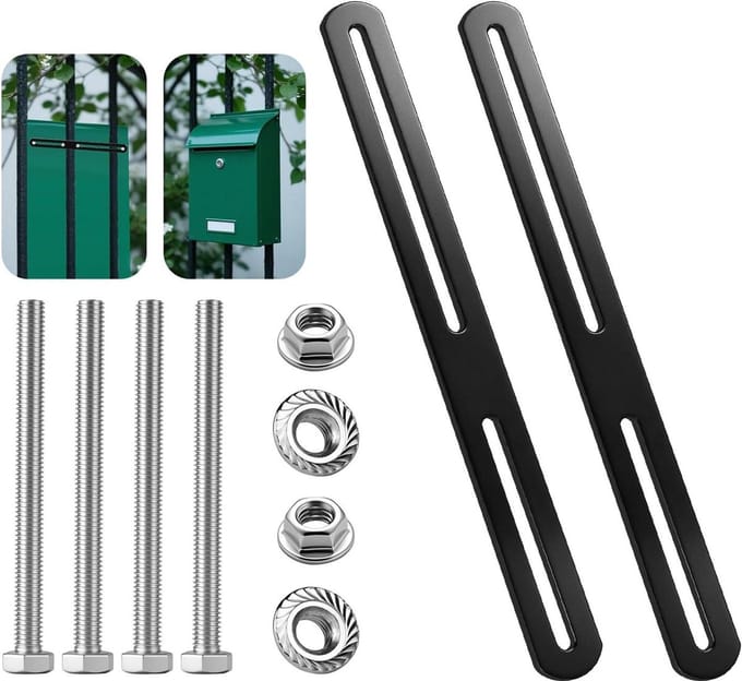 2 pieces mounting set for fence mailbox 275 x 24 mm black - ShopVlot