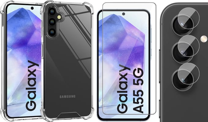 Hoesje geschikt voor Samsung Galaxy A55 - Screenprotector Glas & Camera - Shockproof Transparant
