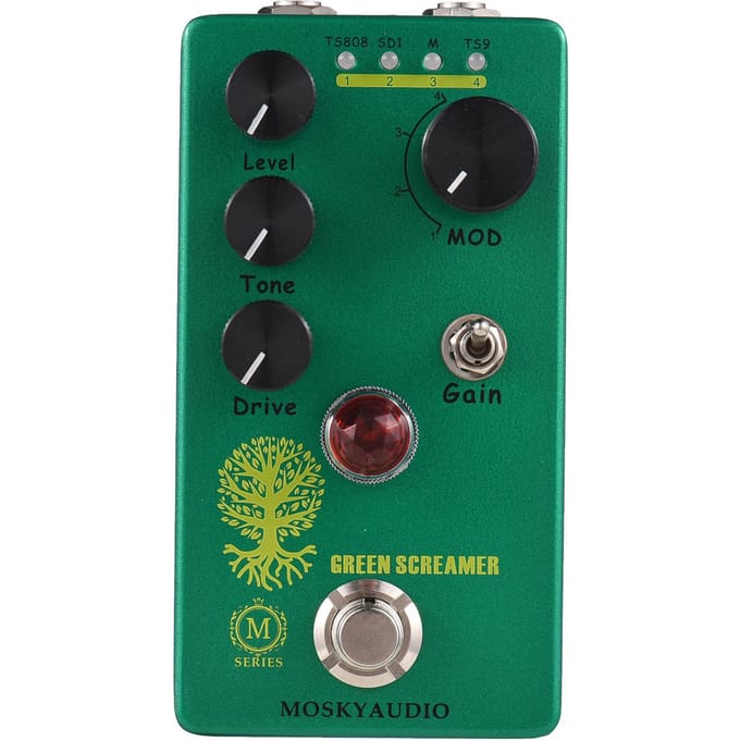 MOSKYAudio Booster/Overdrive Gitaar Effect Pedaal 4 Modus Schakelaar & Niveau/Toon/Drive Bediening Compact groen