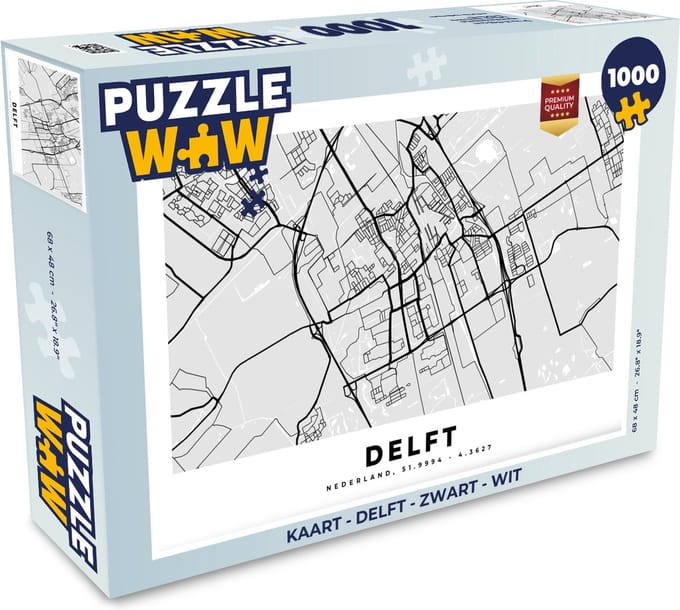Puzzel Kaart - Delft - Zwart - Wit - Legpuzzel - Puzzel 1000 stukjes volwassenen