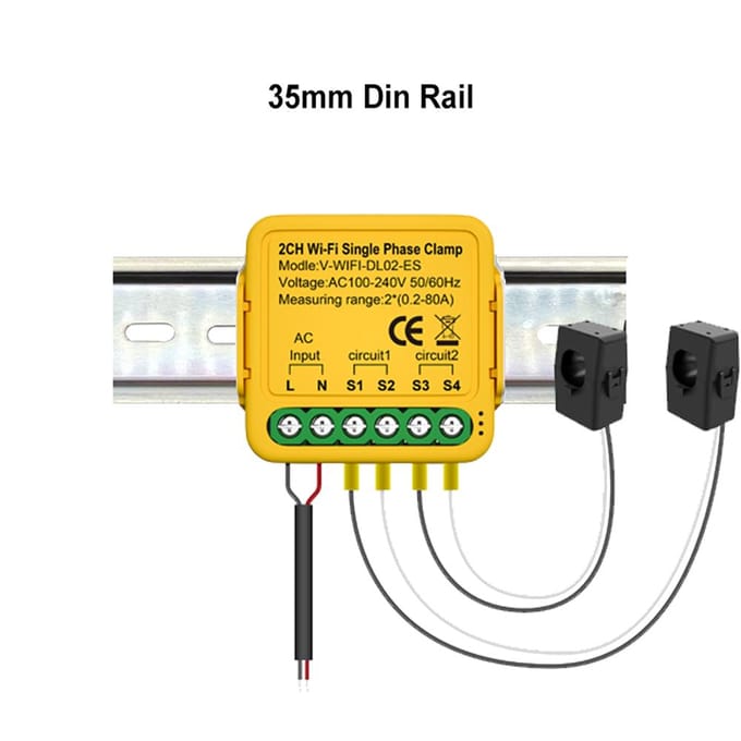 Tuya WiFi Onoff Controller 80A Energiemeter Stroomtransformator Klem KWh Power Monitor 2CH