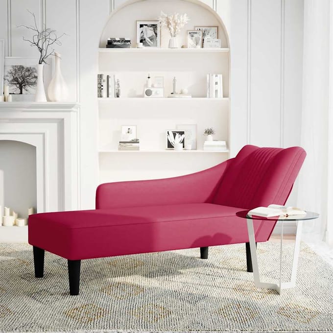 vidaXL - Chaise - longue - met - rechterarmleuning - fluweel - wijnrood