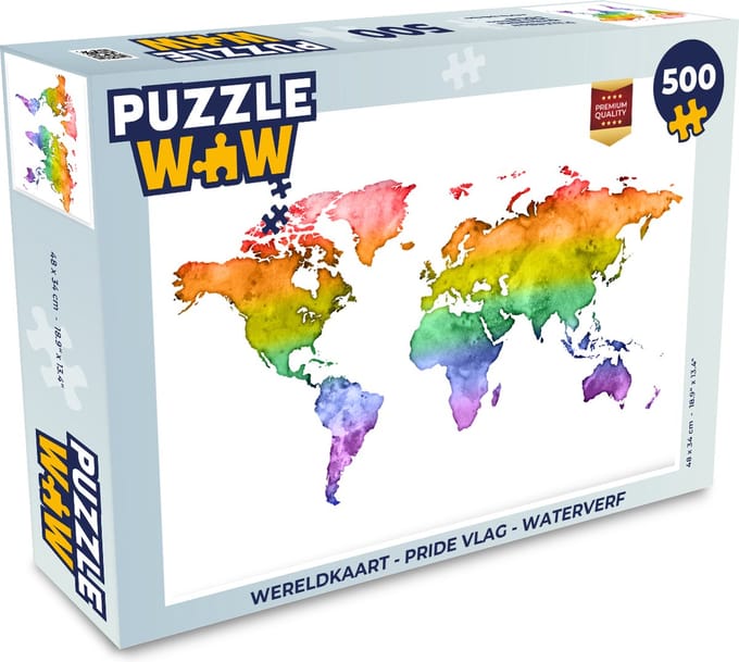 Puzzel Wereldkaart - Pride vlag - Waterverf - Legpuzzel - Puzzel 500 stukjes