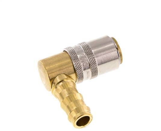 Messing DN 9 Tempereerkoppeling Snelkoppeling 12.7 mm Slangpilaar Loskoppelbeveiliging 90-deg