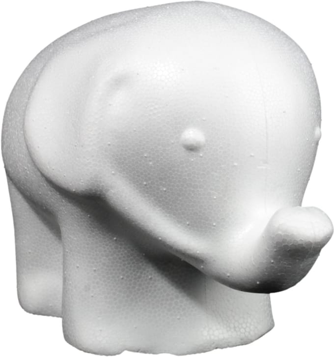 Hobbygroep styropor olifant knutsel figuur wit 14,5 cm decoratie.