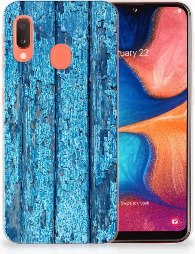 Samsung Galaxy A20e Bumper Hoesje Wood Blue