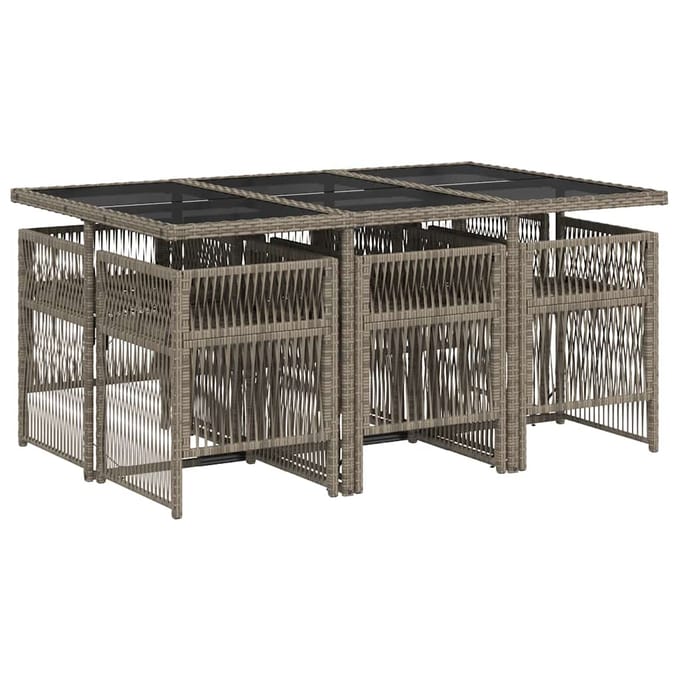 vidaXL - 7-delige - Tuinset - met - kussens - poly - rattan - grijs