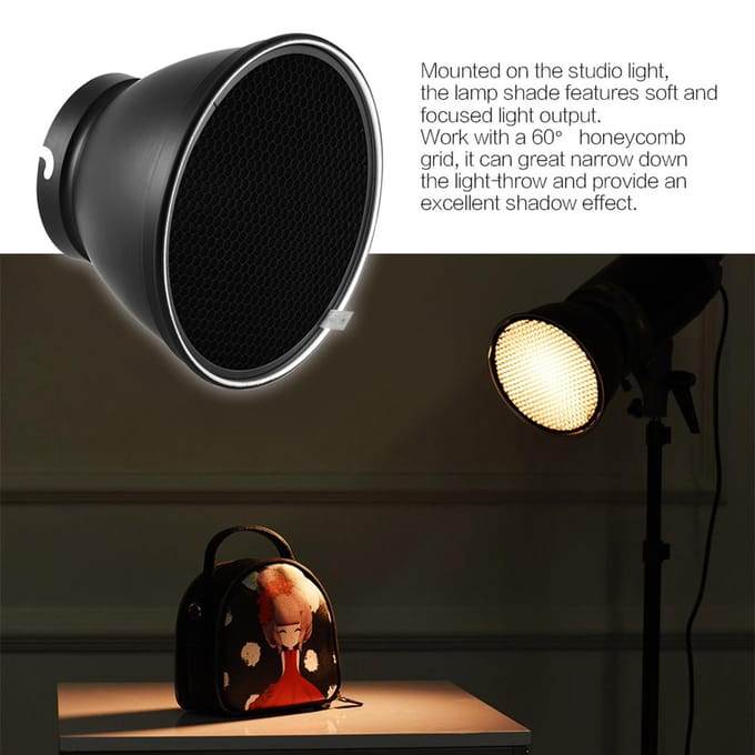 210mm Elinchrom Mount Reflector Diffuser Kap Lampenkap met 60 graden Honingraatgrid voor Elinchrom Mount Studio 60 Degree Honeycomb Grid black