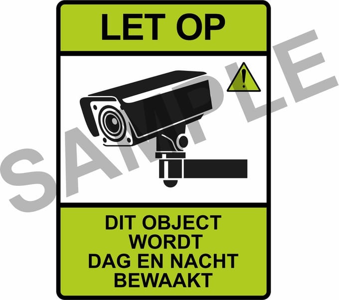 5 stuks Sticker - Let op - Camerabewaking - Groen - nederlandstalig- 7x5cm