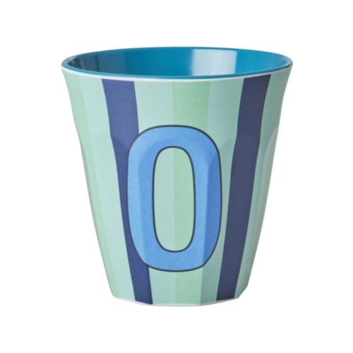 Rice melamine beker medium gestreept letter o, blauw