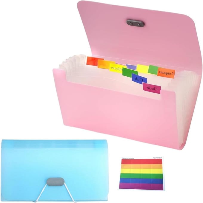 Documentenmap A6 met 13 Compartimenten, Waterdicht, Labelbaar en Ruimtebesparend voor Facturen, Flashcards en Coupons