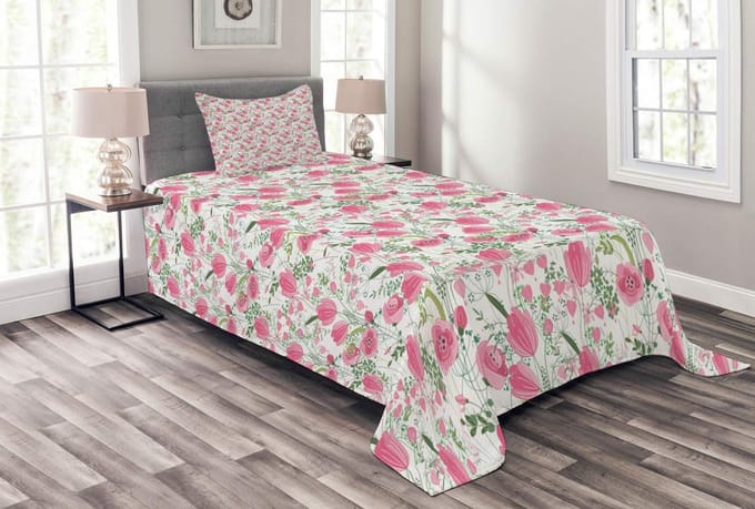 ABAKUHAUS Sprei-set – Tulpen Greenery – 170x220 cm – veelkleurig