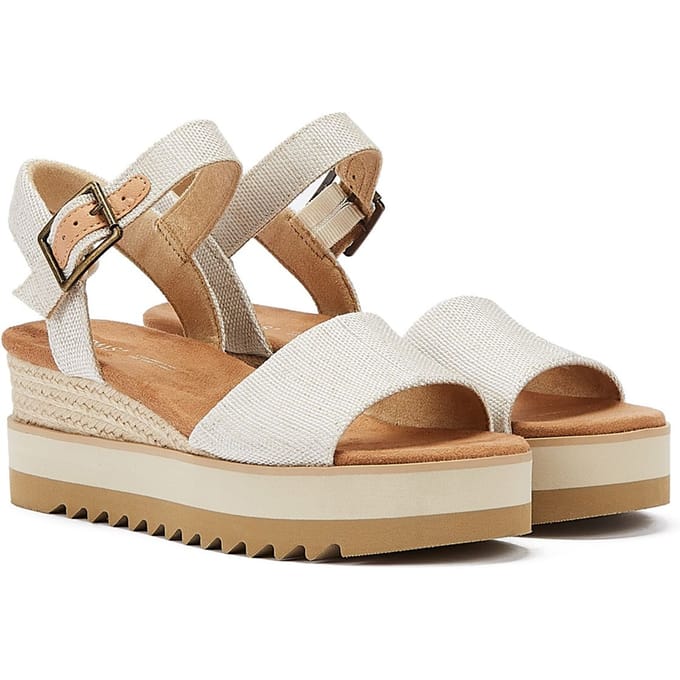TOMS Diana Canvas Wedge Natuurlijk Dames Sandalen Wit