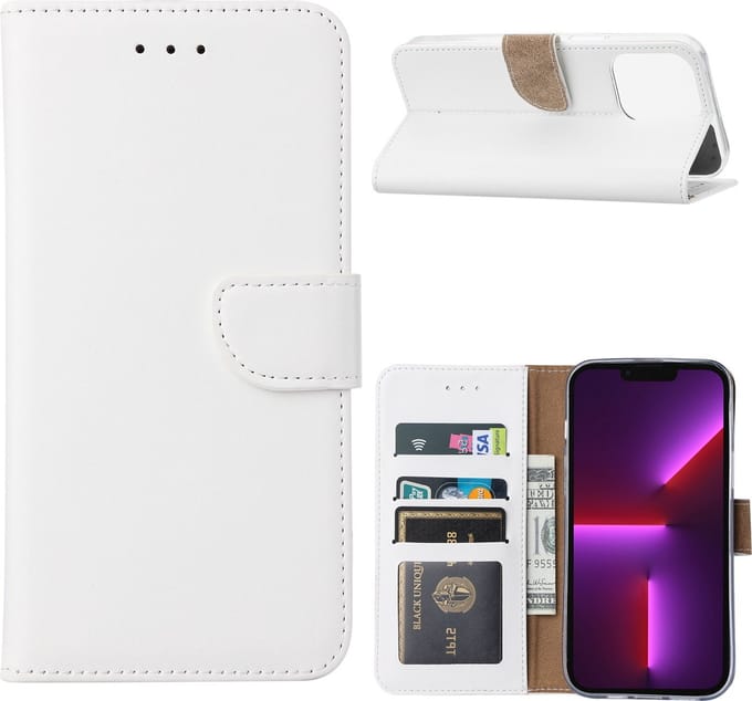 Hoesje Geschikt voor iPhone 14 Pro Max portemonnee Bookcase – Wit
