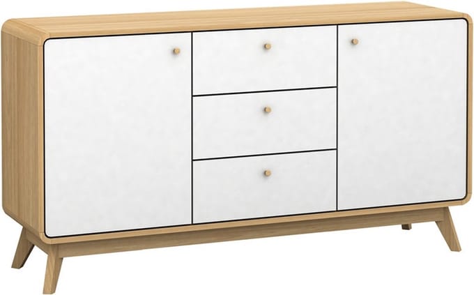 Cassie Dressoir met 2 Deuren en 3 Lades - Eiken/Wit - 140 x 39 x 75 cm