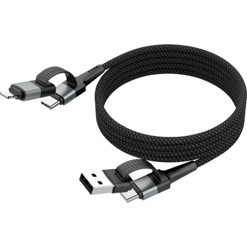 Ansmann 1700-0188 USB-kabel USB-A stekker, USB-C stekker, Apple Lightning stekker 120 cm Zwart Textielmantel