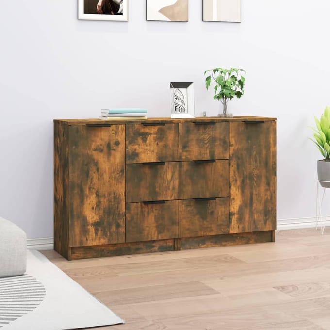 vidaXL - Dressoirs - 2 - st - 60x30x70 - cm - bewerkt - hout - gerookt - eikenkleurig