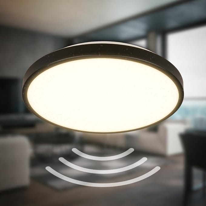 Zwarte LED Plafondlamp met Bewegingssensor IP54 - Warm Wit Licht voor Badkamer en Keuken