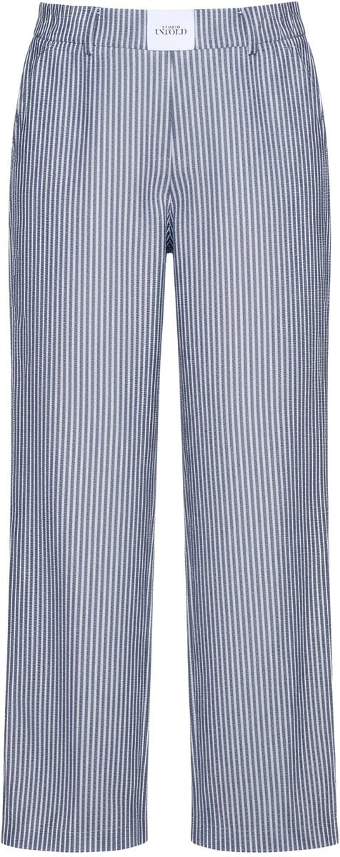 Studio Untold - Dames - Broek wijde pijpen strepen patch elastische tailleband - Marine - Maat 46
