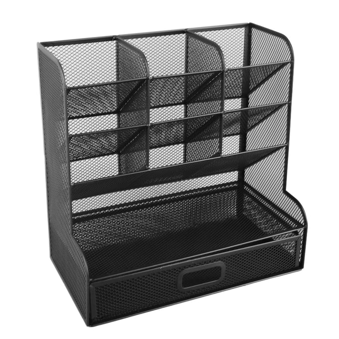 Desktop Stationery Organizer 9 Vakken Multifunctioneel Pennen Opbergrek met Lade gray