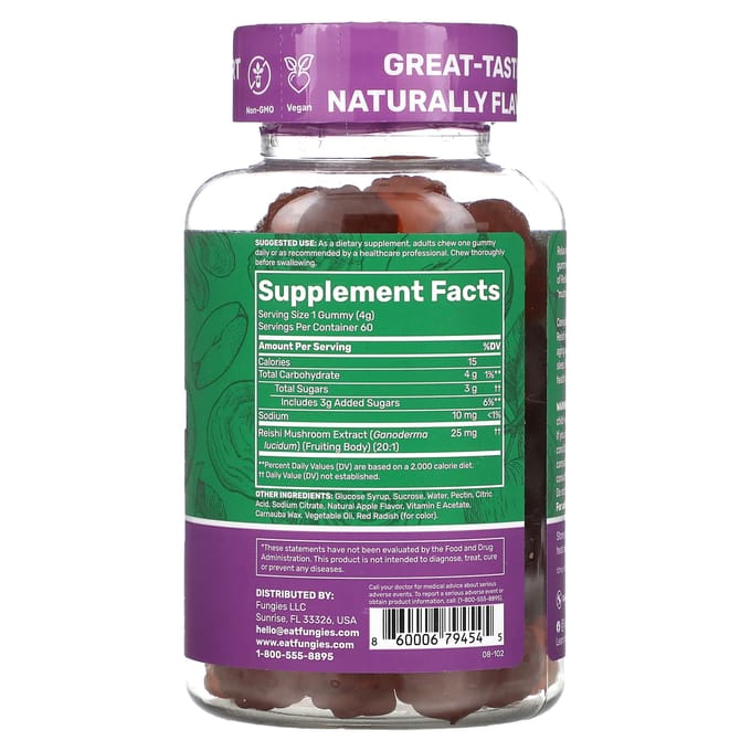 Fungies, reishi paddenstoel gummies, heerlijke appels, 60 pectine gummies